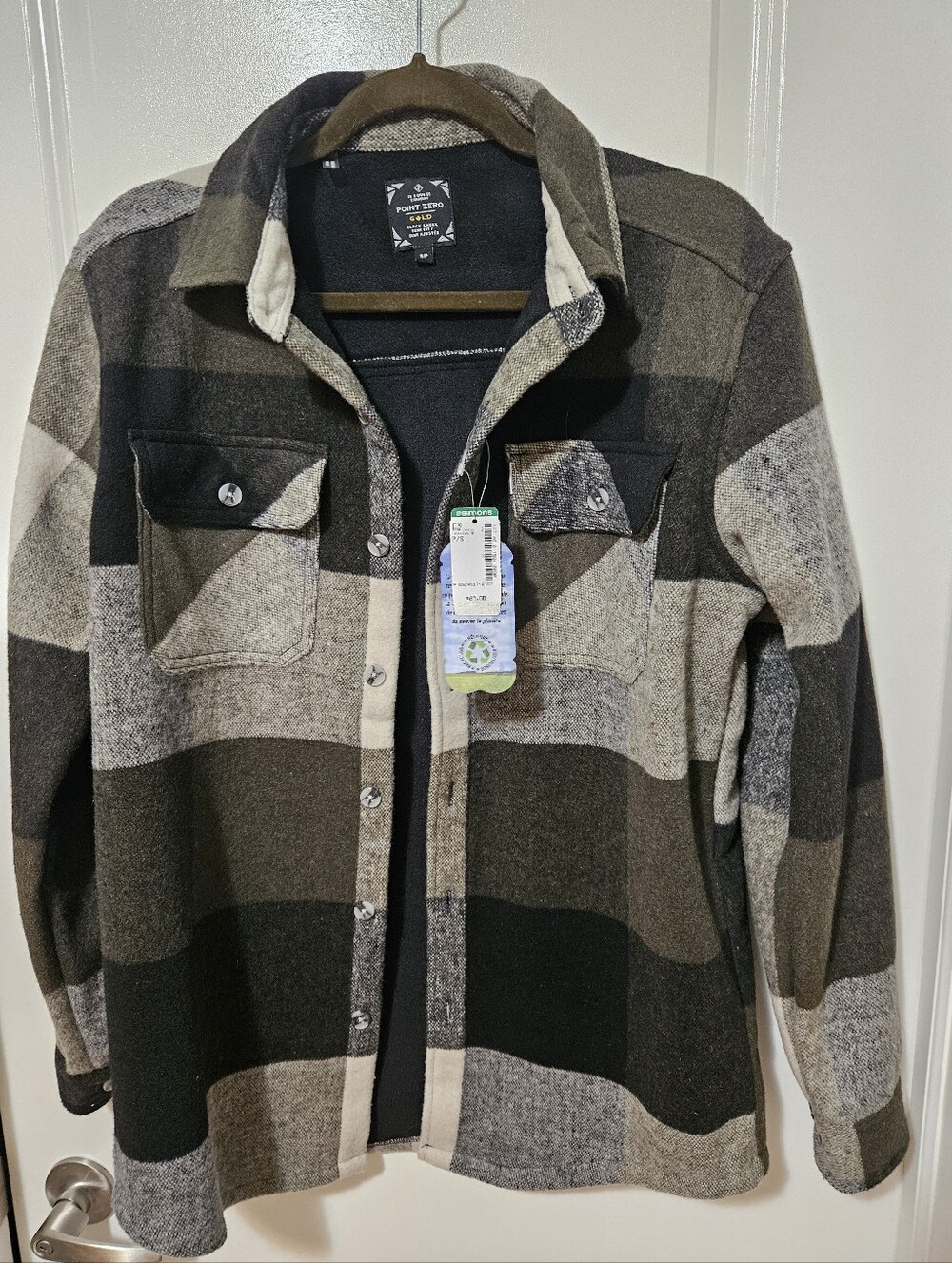 Point Zero Men's Black, Green & Gray Plaid Shirt Jacket